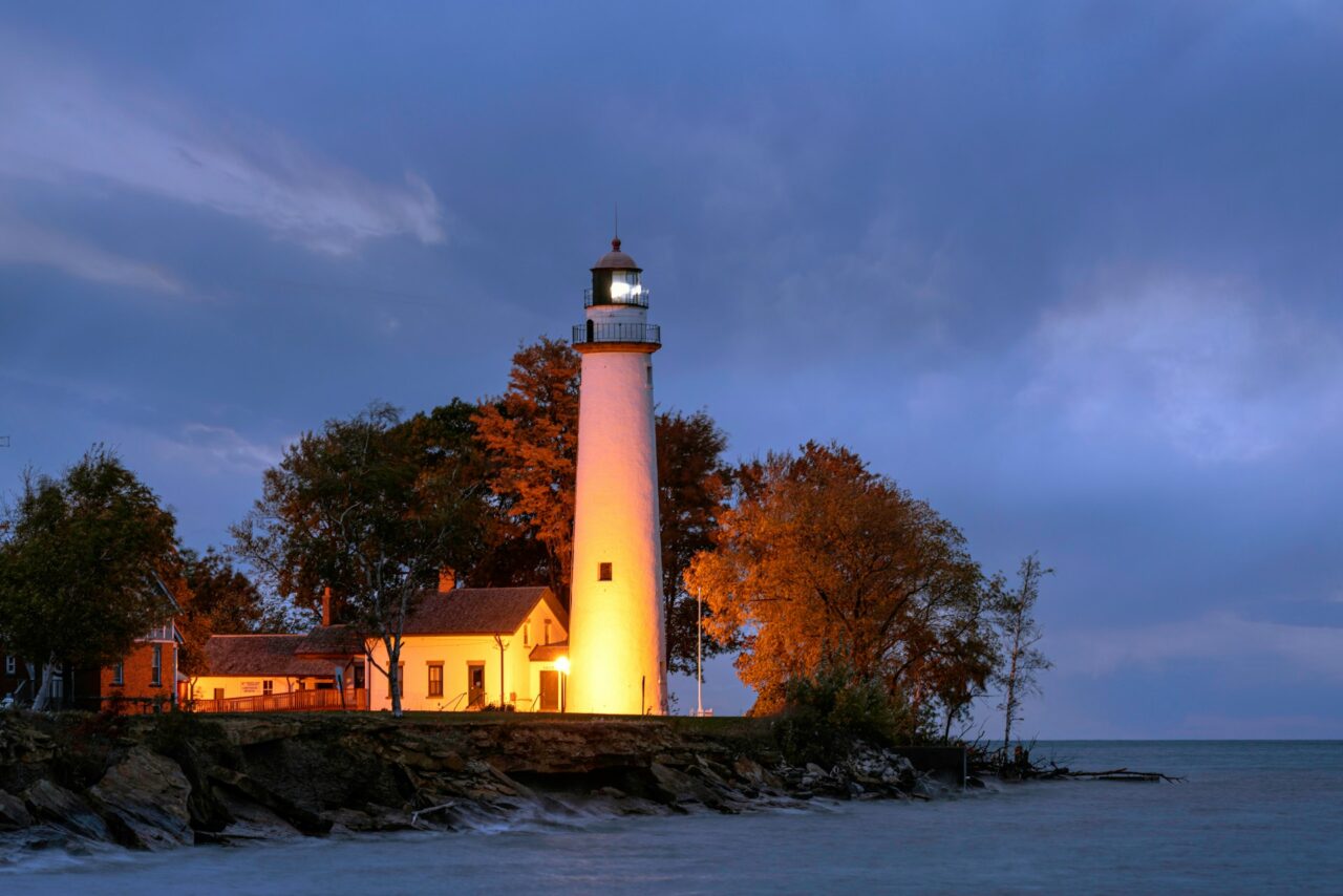 Michigan lighthouse at night