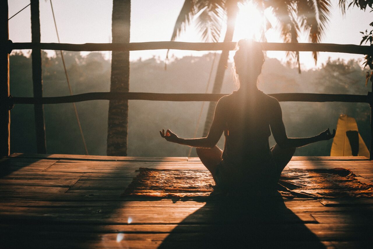 Morning yoga session overlooking the jungle in Bali