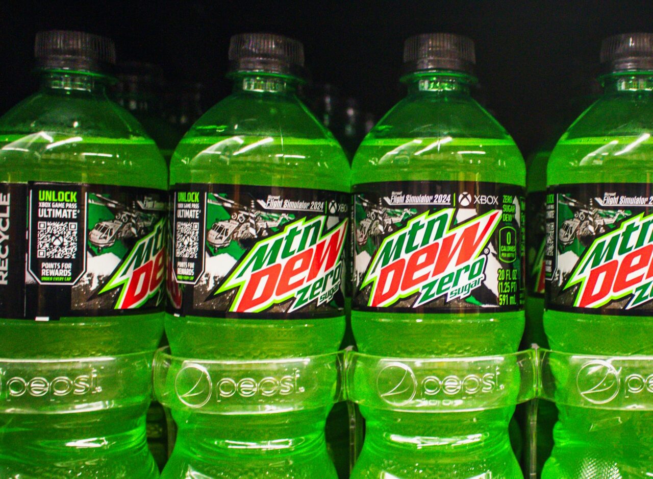 Shelf of Mountain Dew Zero bottles