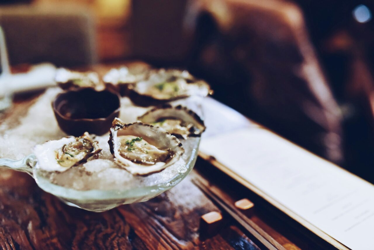 Pacific Northwest oysters on ice on a table