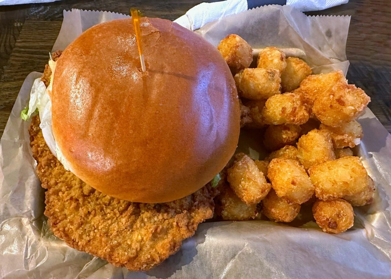 Pork tenderloin sandwich with tater tots