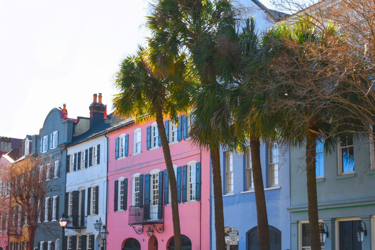 Colorful buildings on Rainbow Row, SC
