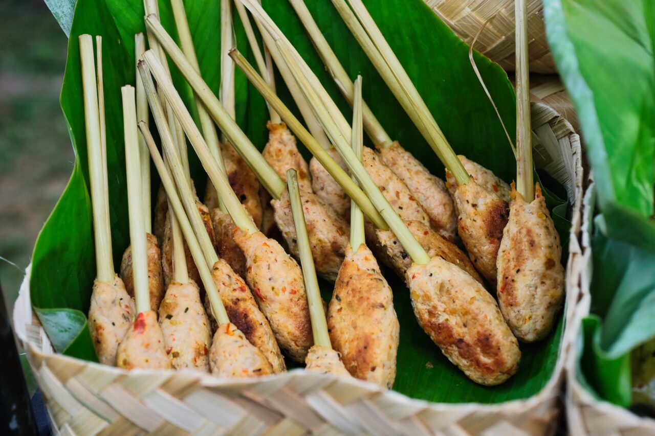 Satay Lilit Balinese food - minced meat on lemongrass skewers