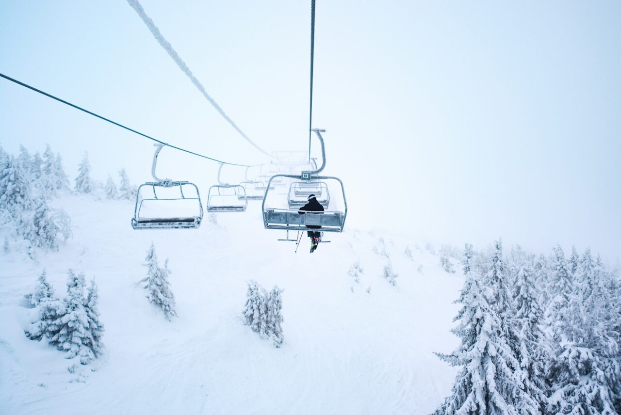Ski lift on a snowy mountain