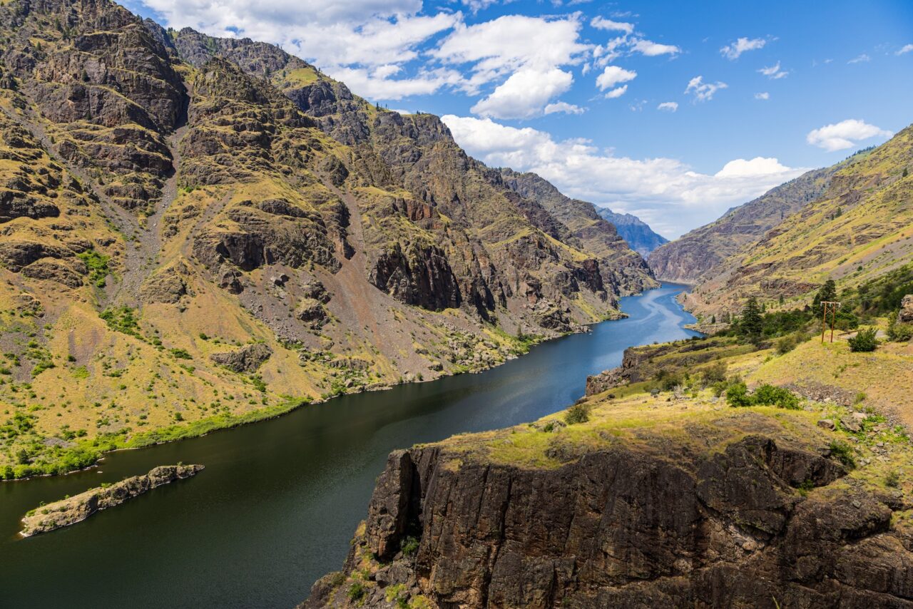 Snake river flowing through Hells Canyon in Idaho