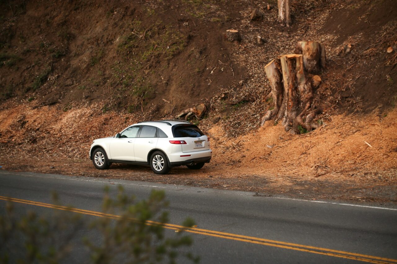 White SUV parked on the side of the road