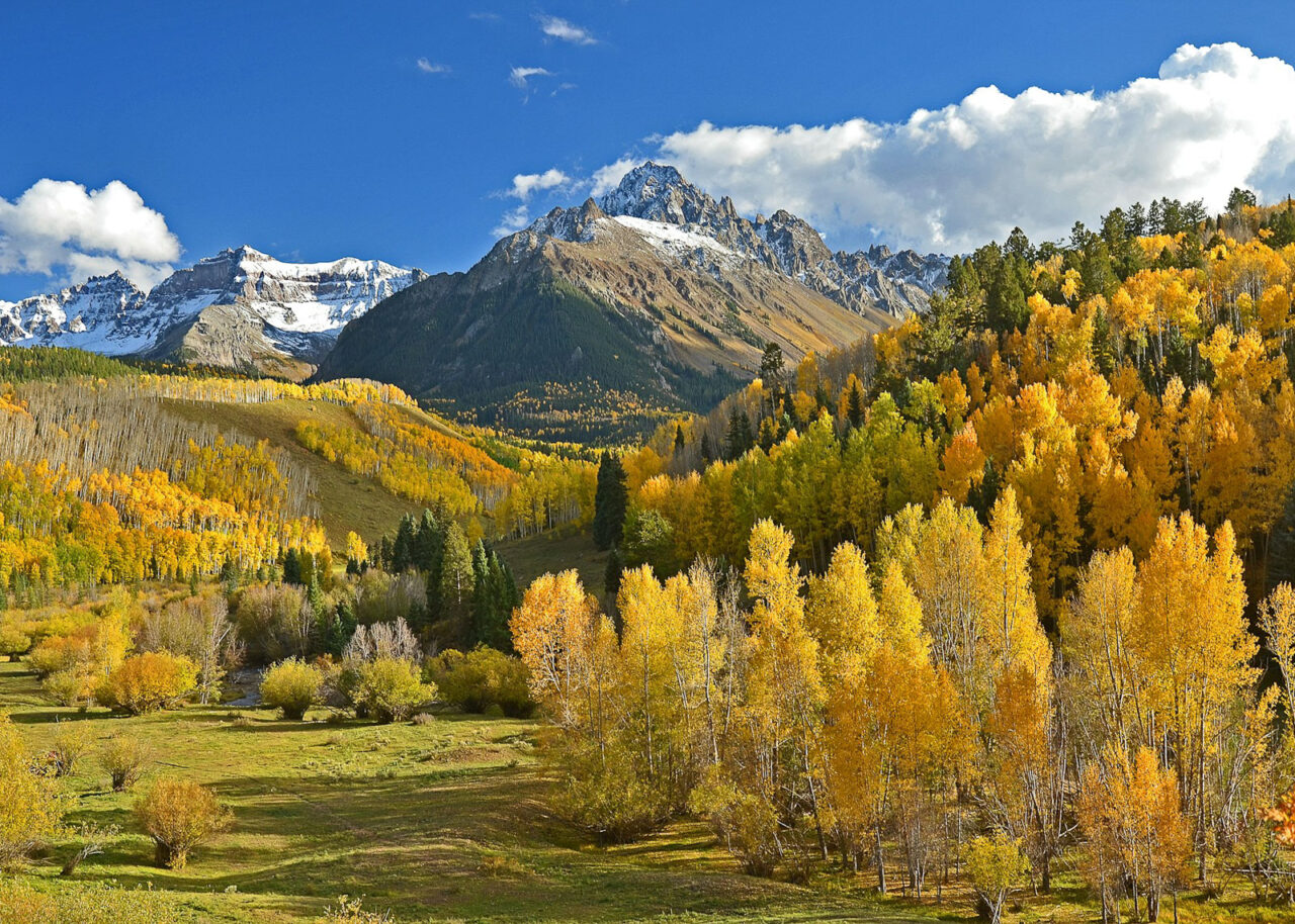 Colorado landscape in Fall - mountains and yellow trees