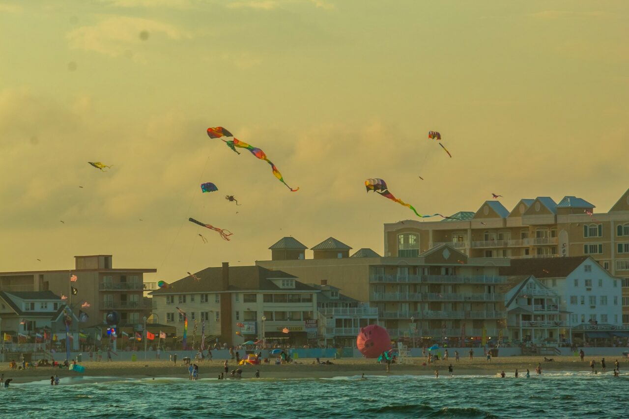 Kites flying over the beach in Ocean City
