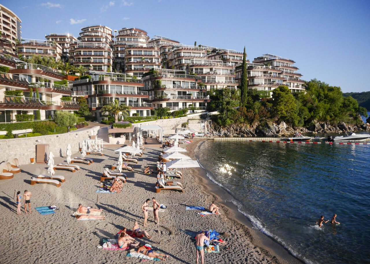 Residences on the beachfront at Dukley Beach in Budva, Montenegro