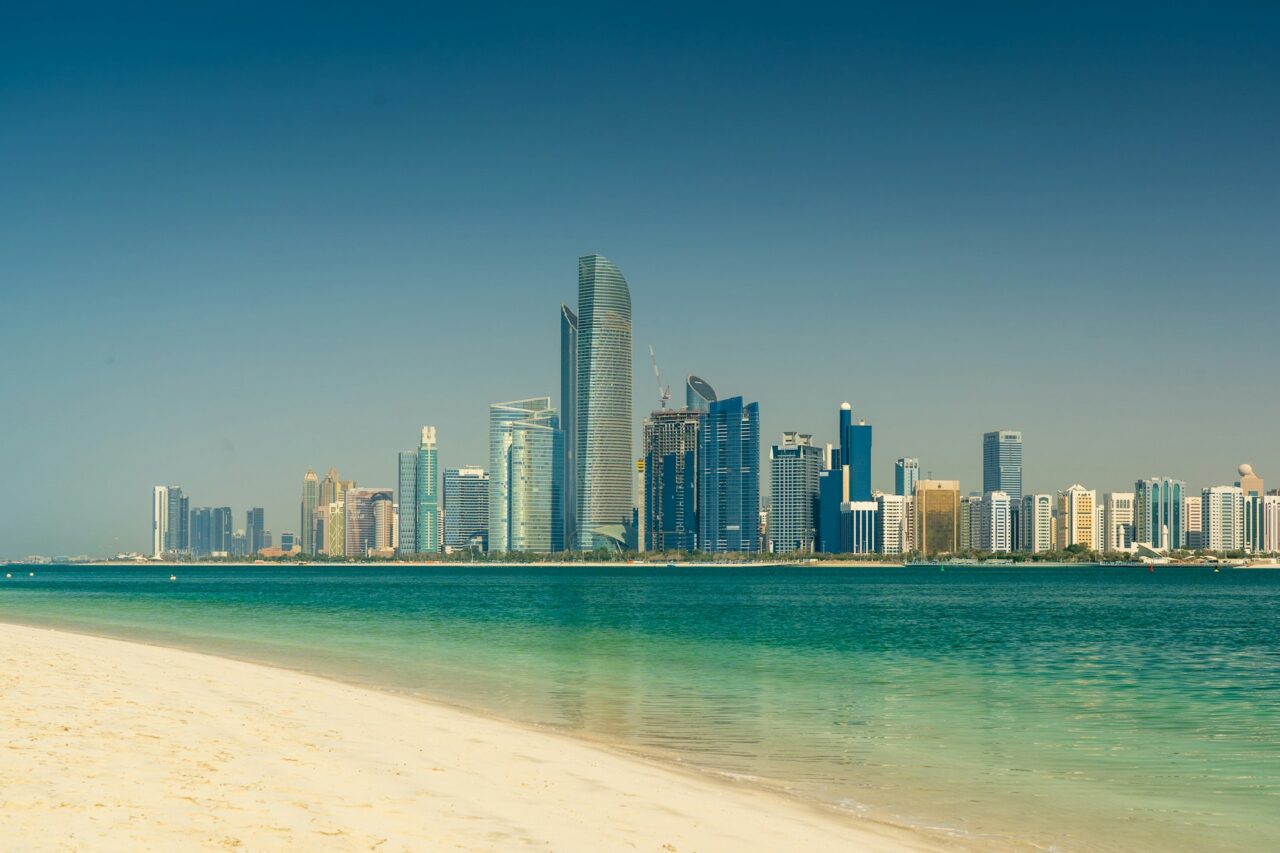 Beach with Abu Dhabi skyline in the background