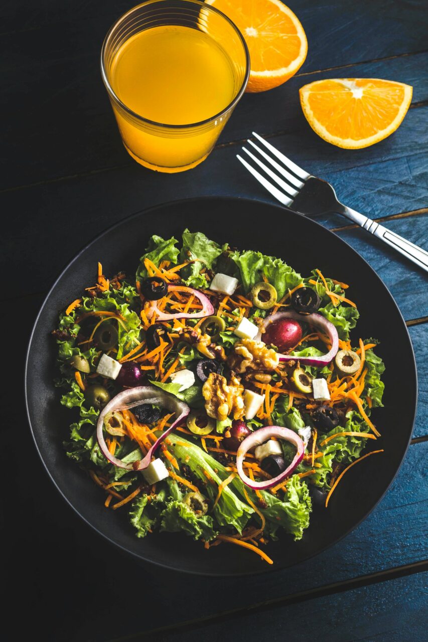 Mediterranean salad in a black bowl