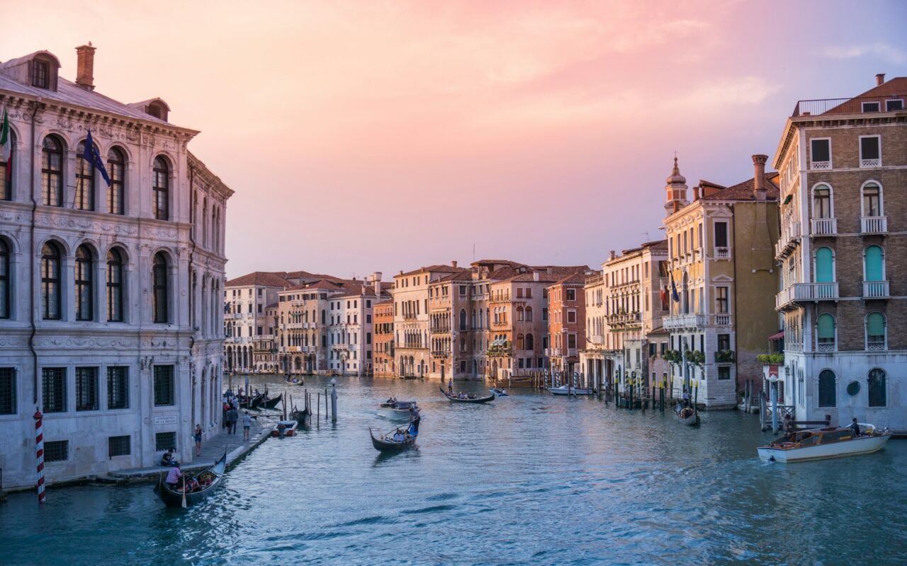 Sunset over the canal in Venice