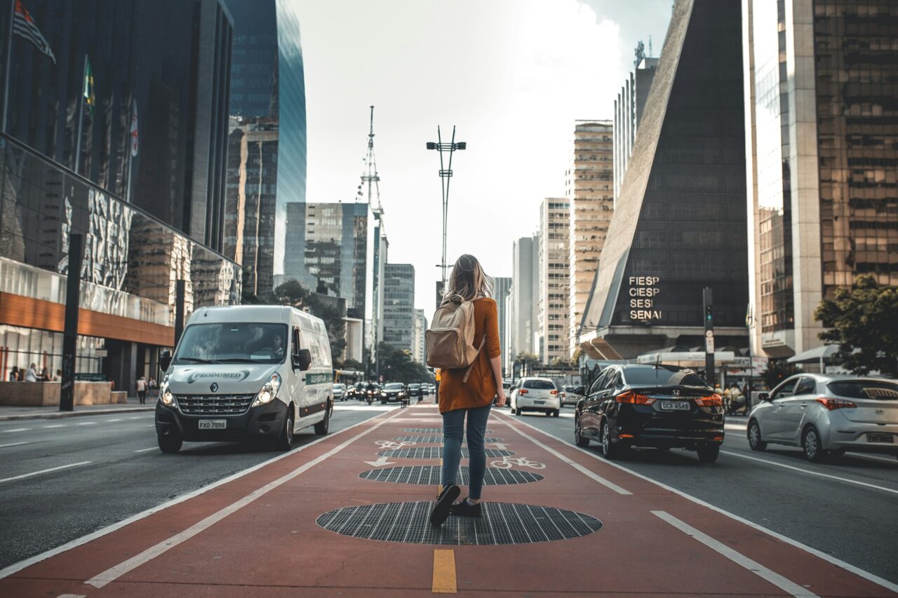 Woman walking through the street