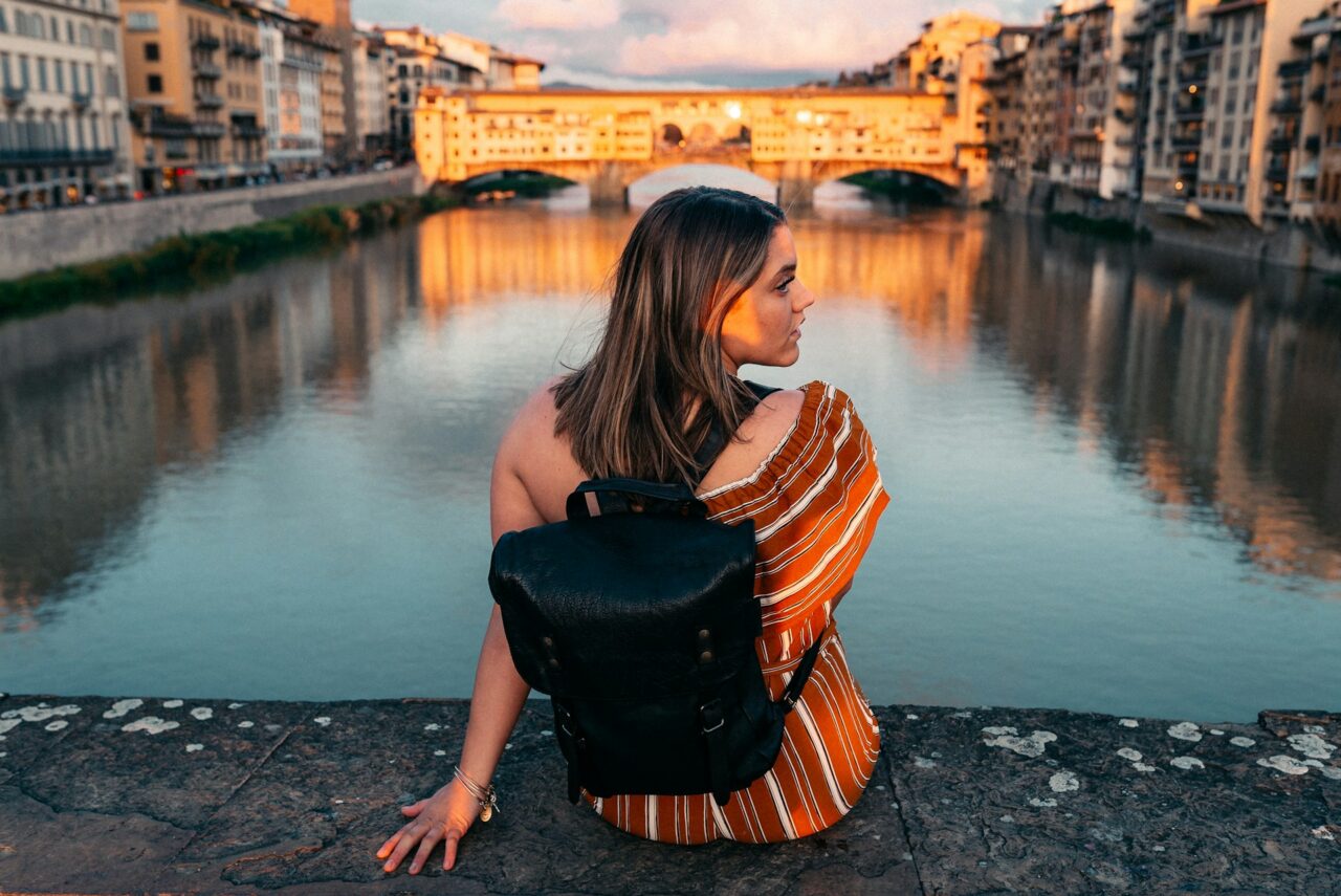 Woman wearing a backpack in Florence