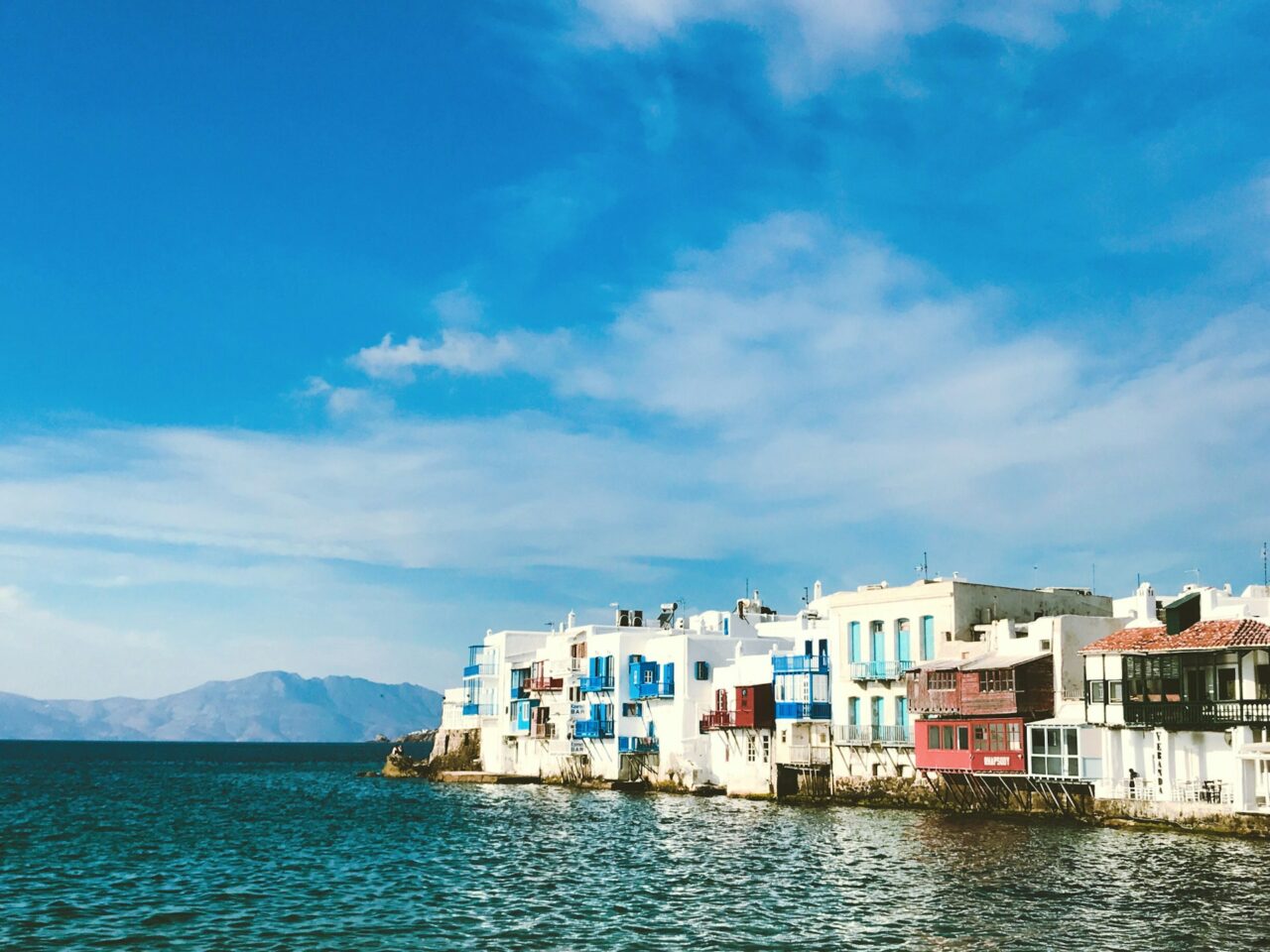 View of Little Venice in Mykonos Greece