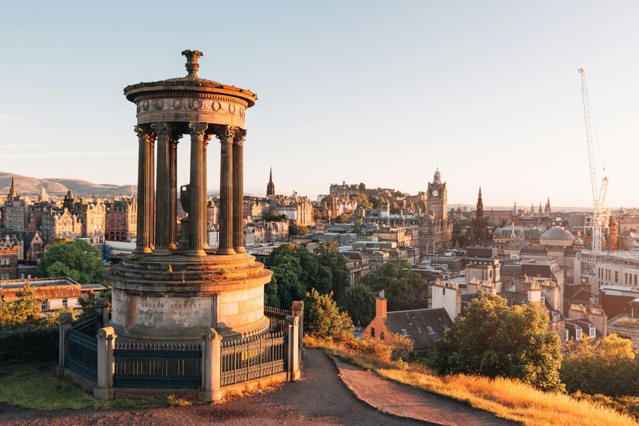 Edinburgh skyline from Carlton Hill at sunset