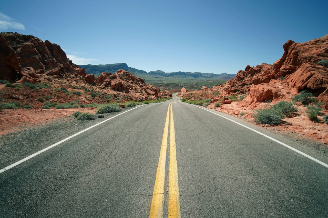 Road surrounded by red rocks in the valley of fire Nevada
