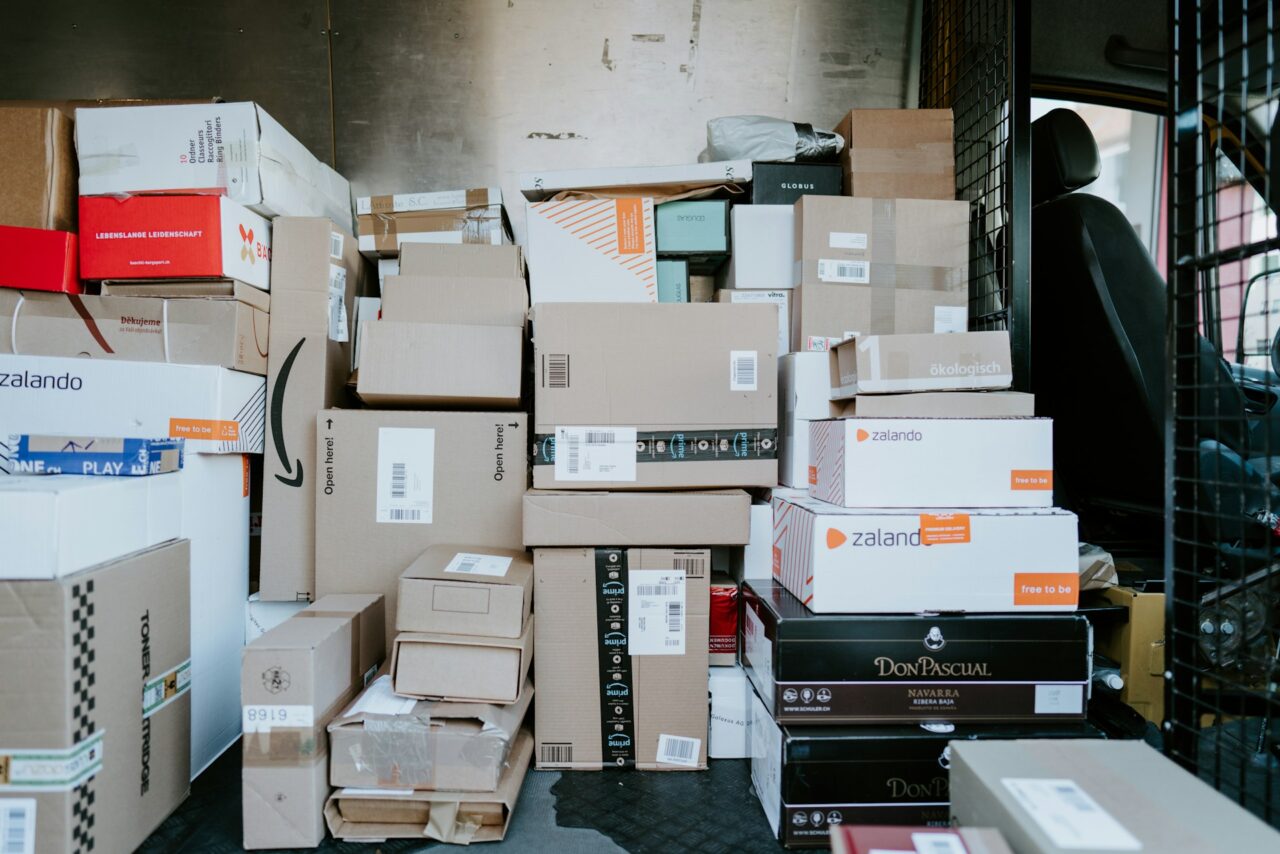 Inside of a van filled with packages