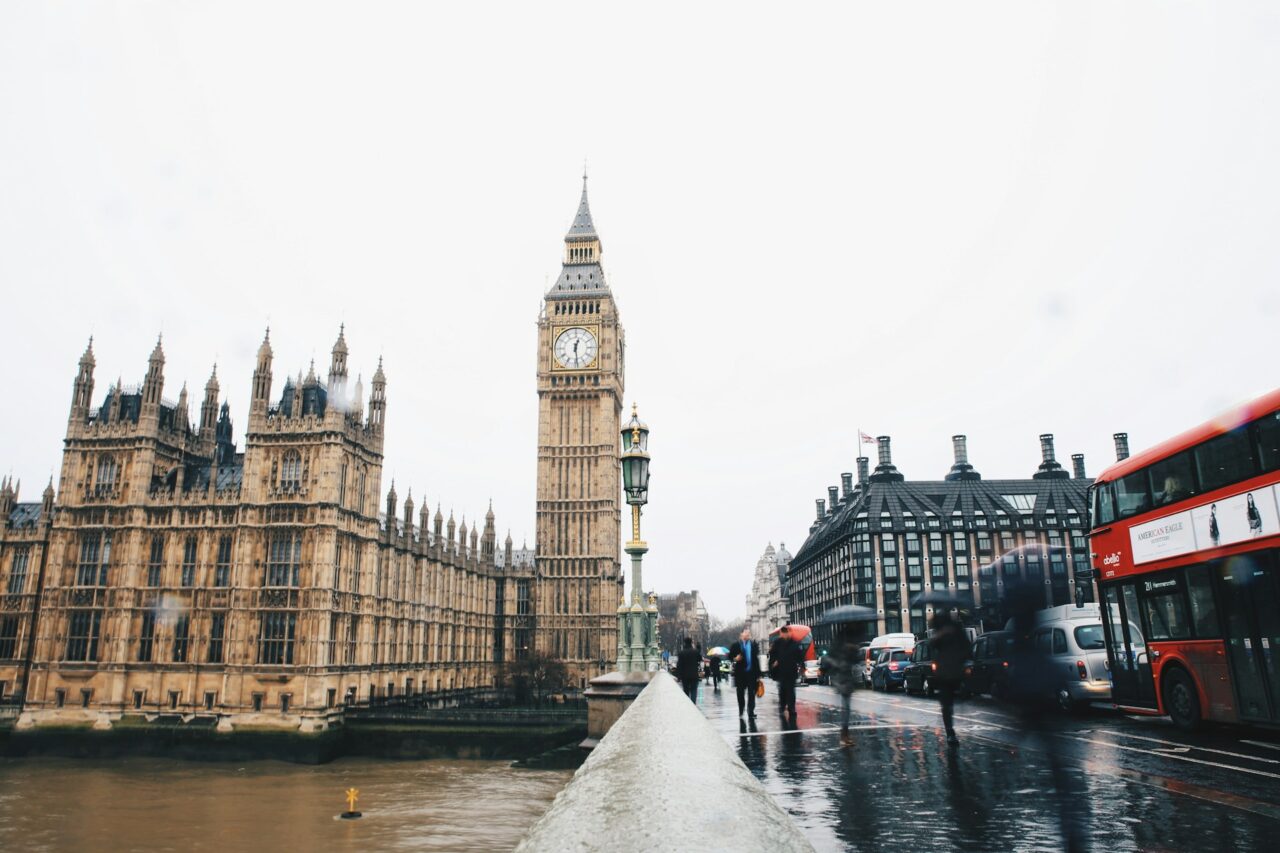 Big Ben clock on a rainy day in London