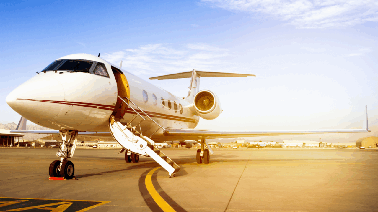 Private jet on the runway