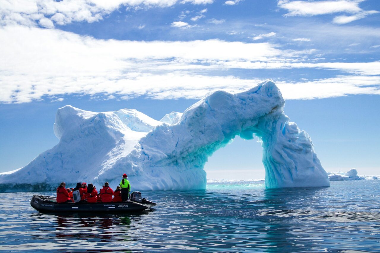 Boat filled with people in Antarctica
