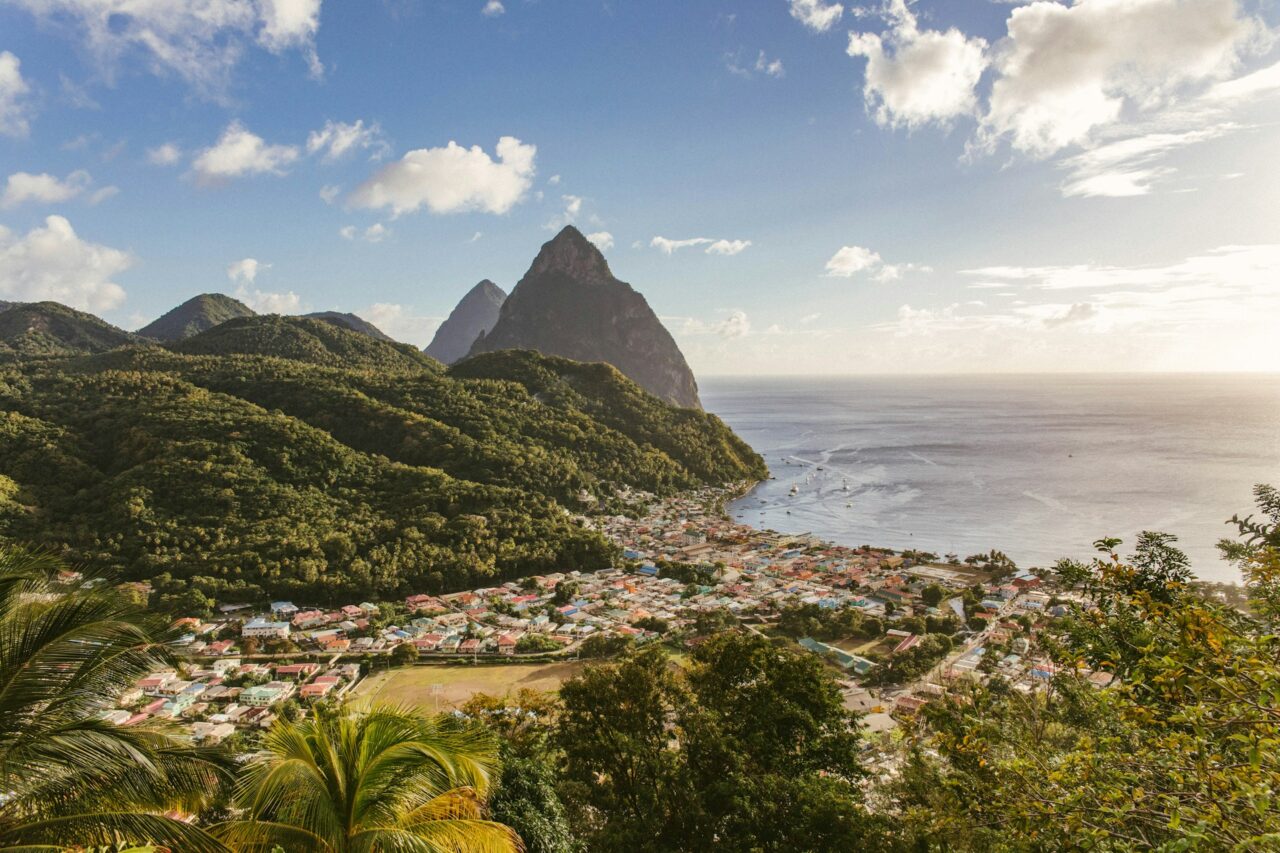Coastline with green mountains in St. Lucia