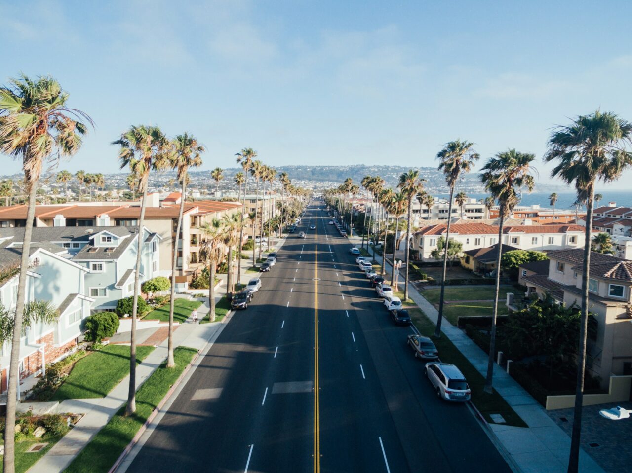 Road with palm trees in south Redondo