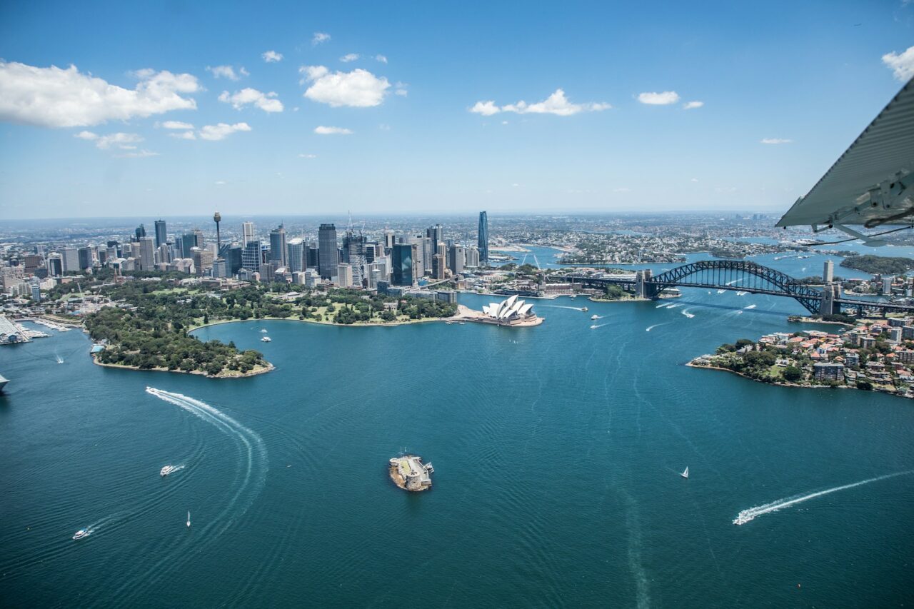 View of Sydney harbor from a plane