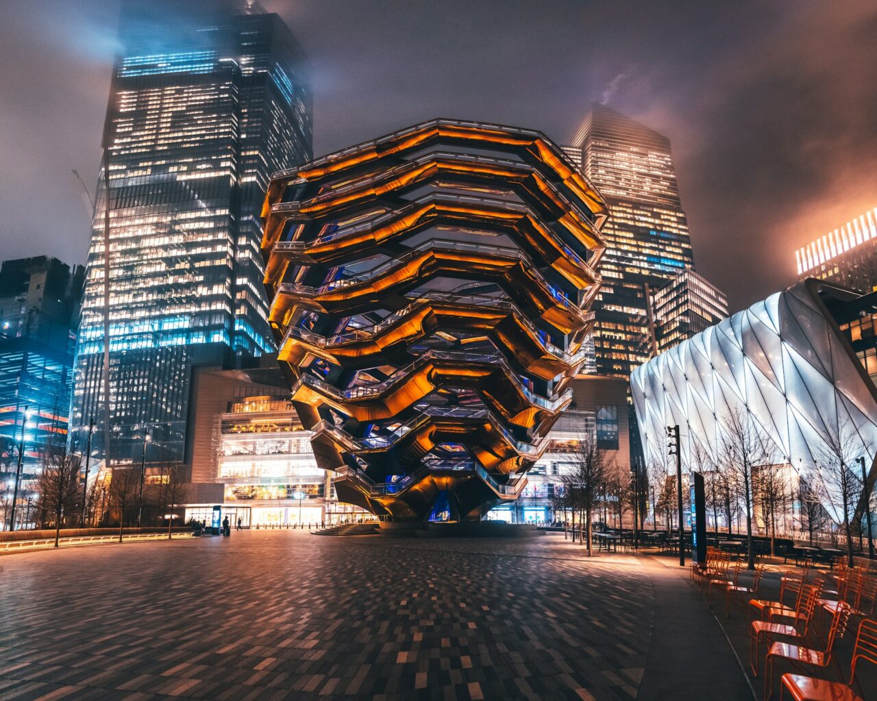 The Vessel Hudson Yards lit up at night