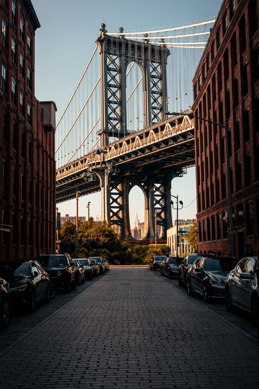 View of the Brooklyn Bridge from Washington street in Dumbo