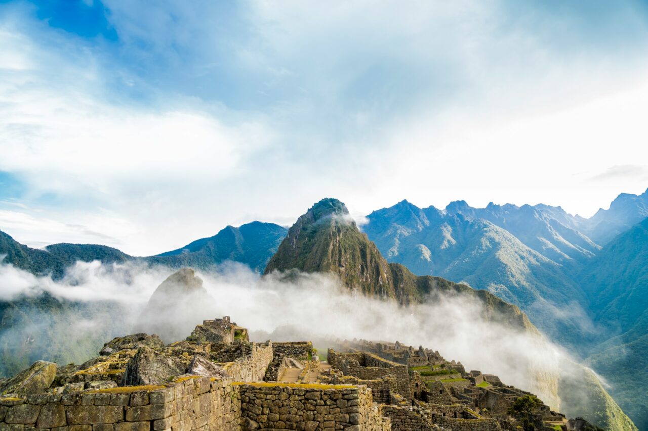Clouds swirling over Machu Picchu, Peru