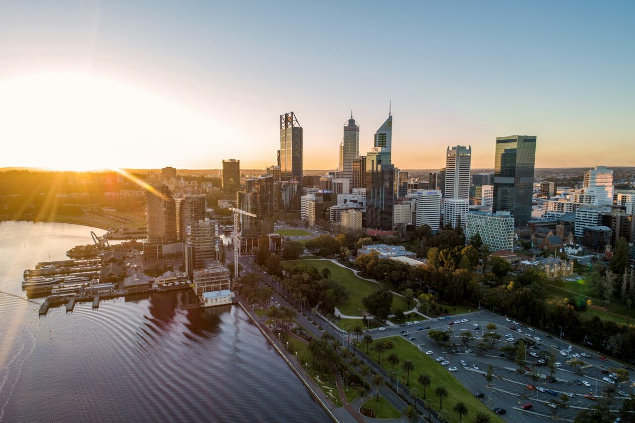 Skyscrapers on the water in Perth, Australia