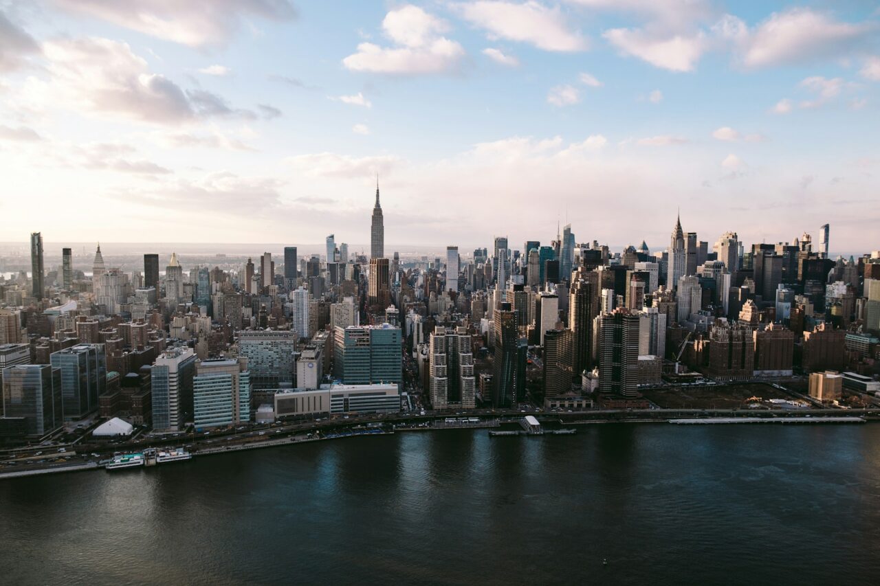 View of New York skyline and the Empire State Building from above