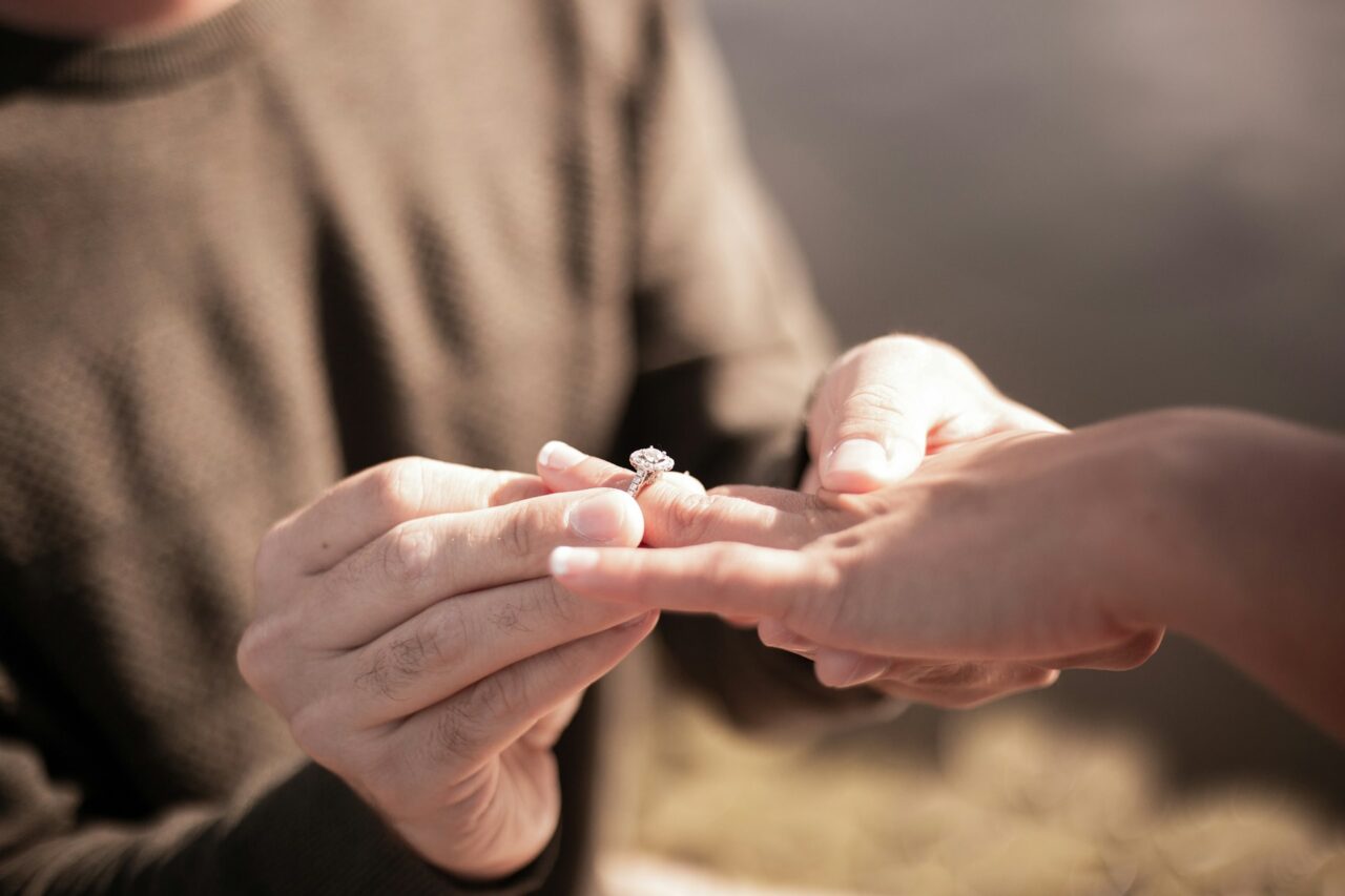 Close up of putting a ring on finger