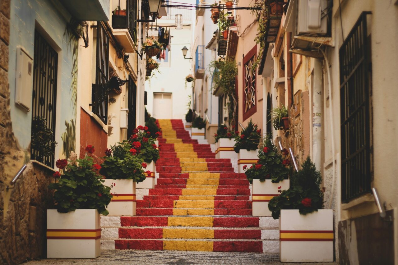 Staircase with yellow and red flag colors in Calp Spain