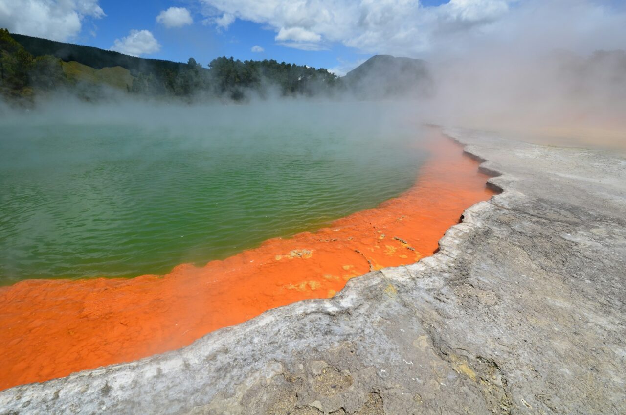 Orange crater lake on the Champagne road near Rotorua