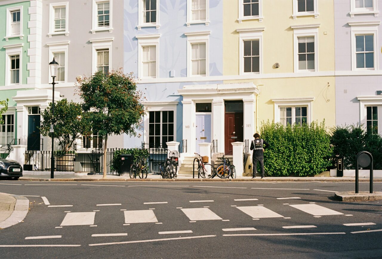 Pastel colored houses in Nottingham Hill, London