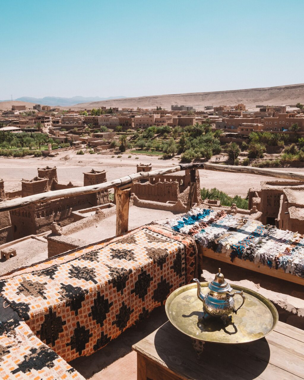 Rooftop with tea in Ait benhaddou Morocco