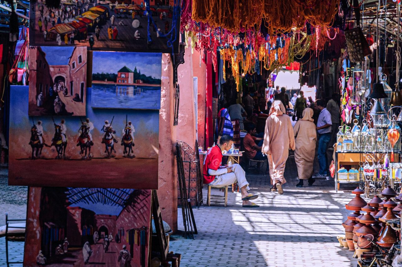 People walking through the souk in Marrakech