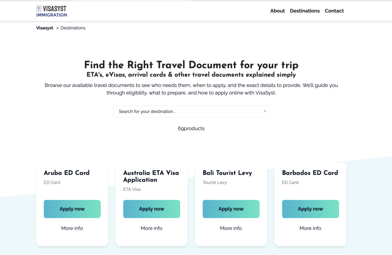 VisaSyst travel documents page