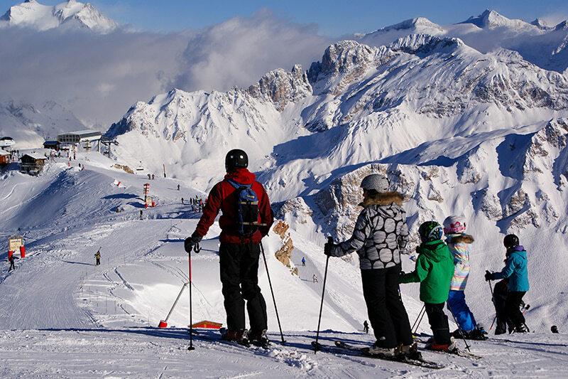 Family with kids on a ski slope