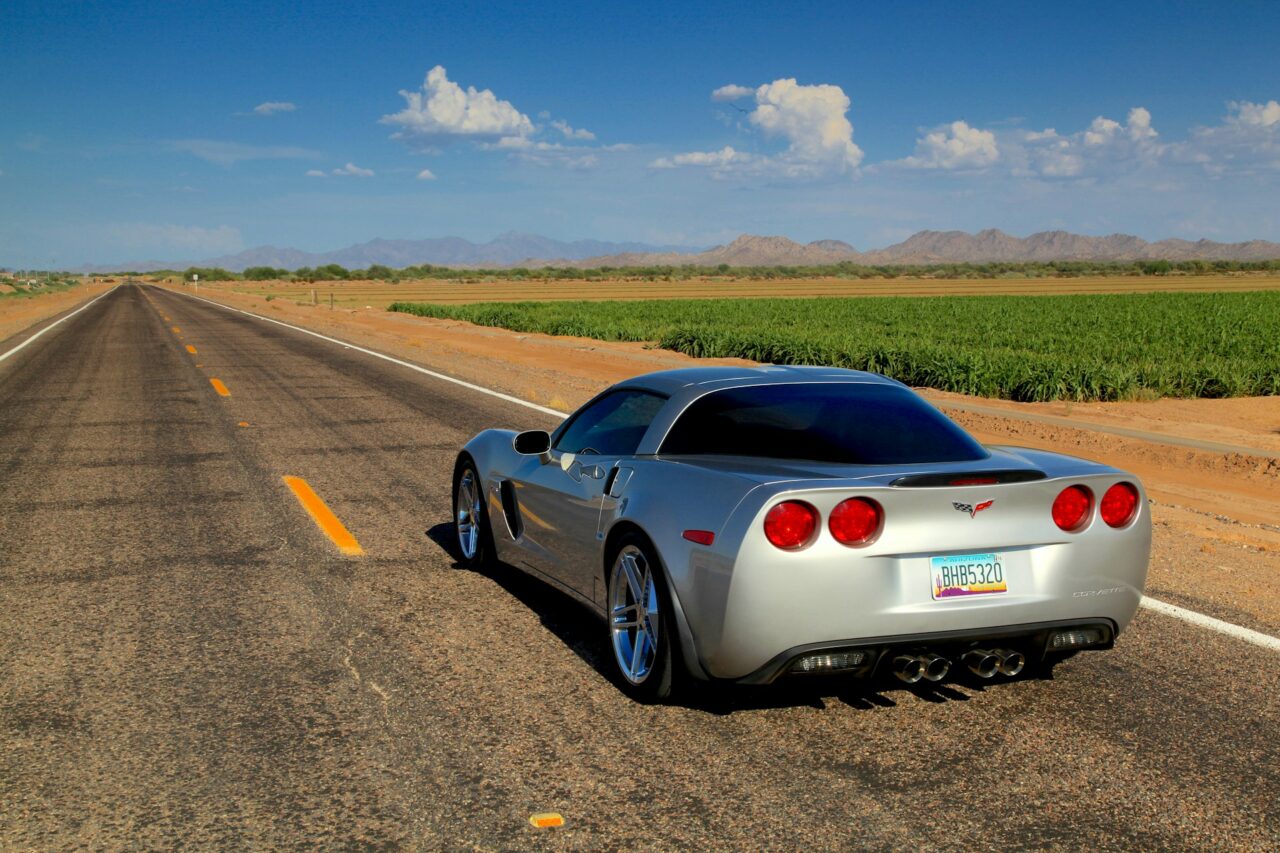 Silver Chevy Corvette on a road