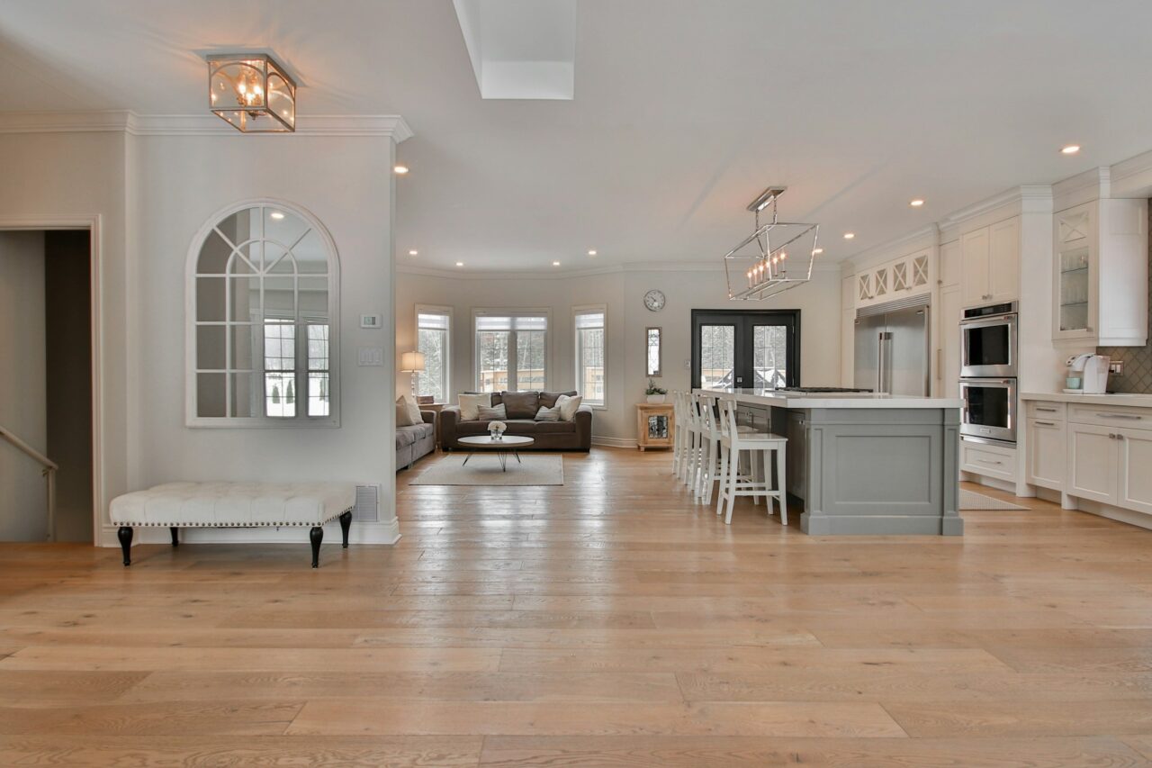 Home living area with wooden flooring