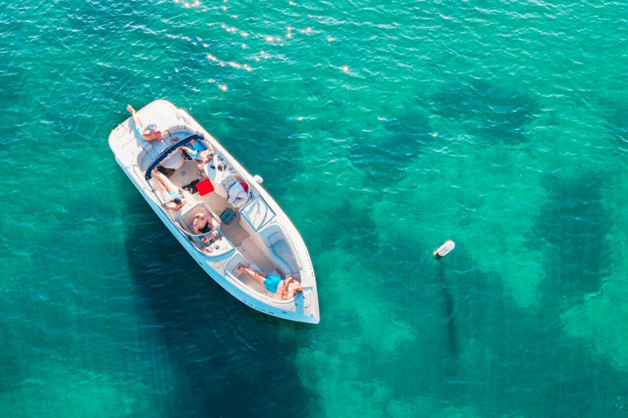 Aerial view of people on a boat