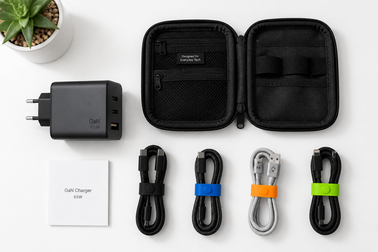 Gan charger with carrying case and cables 