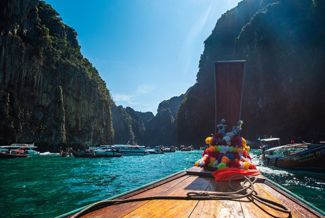  A longtail boat on turquoise water in southern Thailand