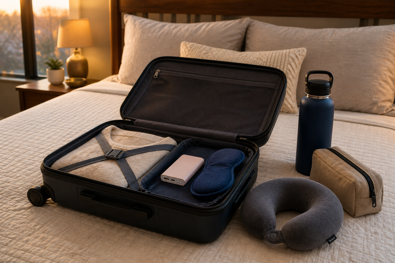 Opened suitcase on a bed