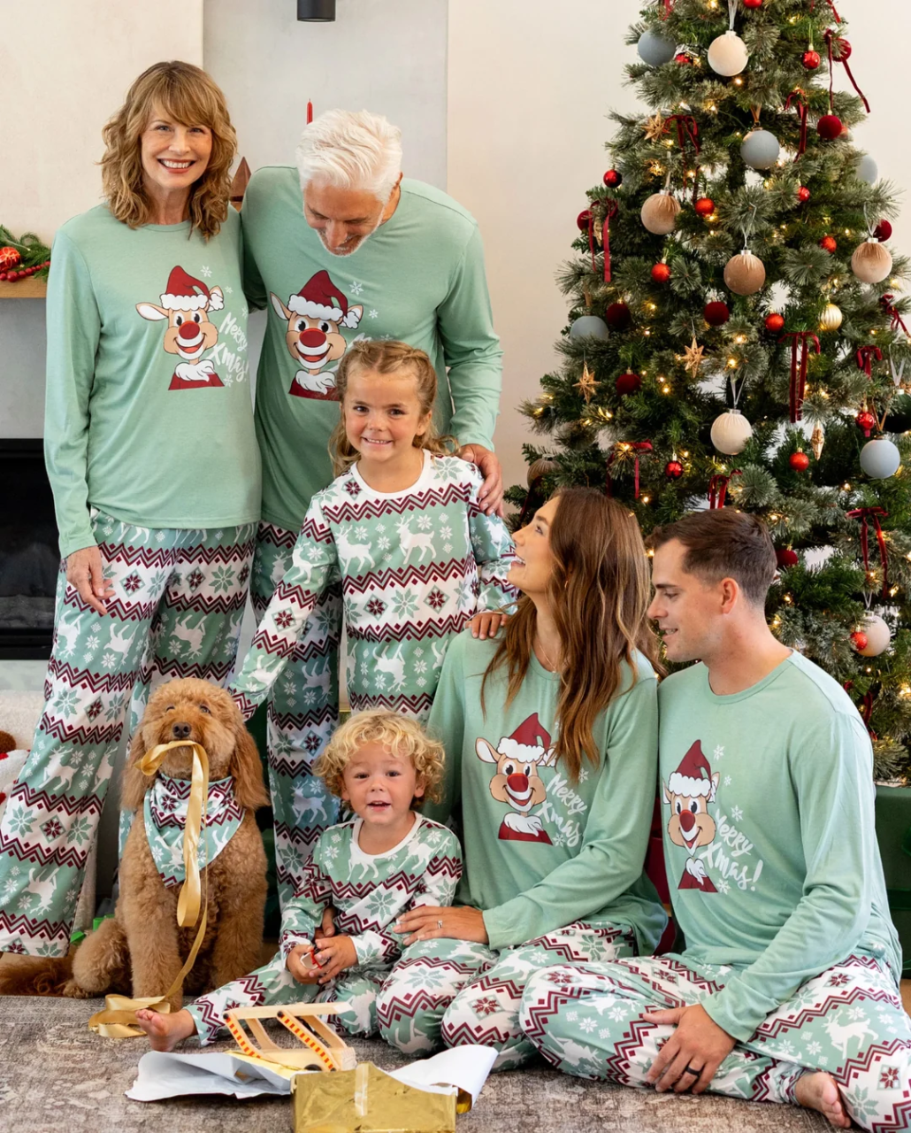 Family in Christmas PJs