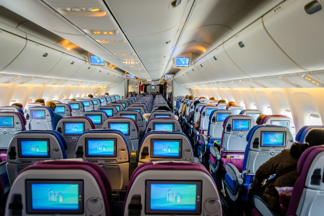 Airline cabin inside an aircraft