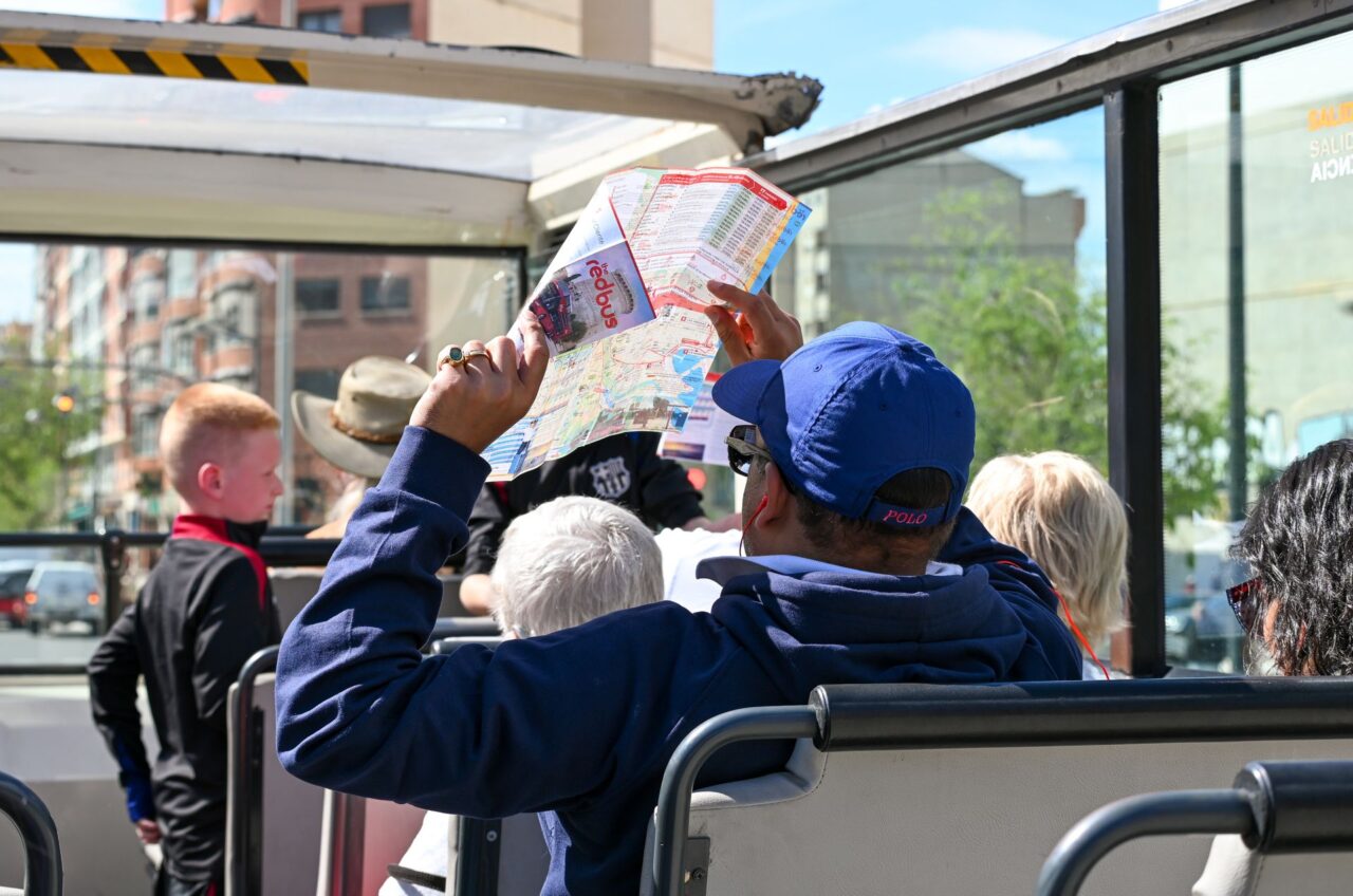 Group of tourists on a bus tour